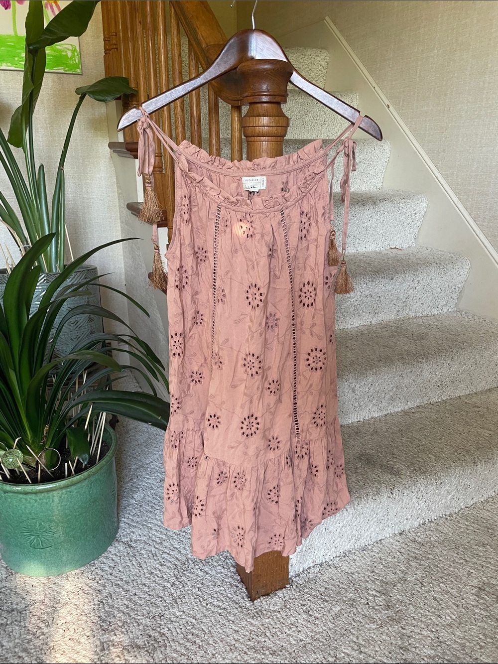 Artelier Nicole Miller Dusty Rose Eyelet Tiered Mini Swim Cover Dress
